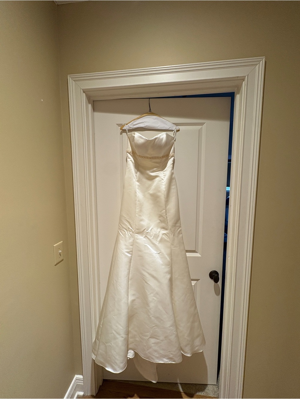 Strapless Cream Satin Wedding Dress with Subtle Embellishment